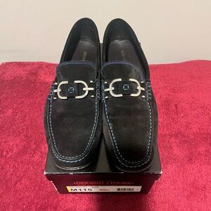 Donald J. Pliner Black and Blue Slip-On Loafers with Decorative Hardware